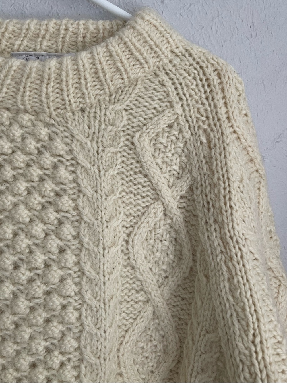 Vintage Passports of Pier 1 Hand-knit Wool Fisherman’s Cable-knit Sweater - Picture 2 of 6